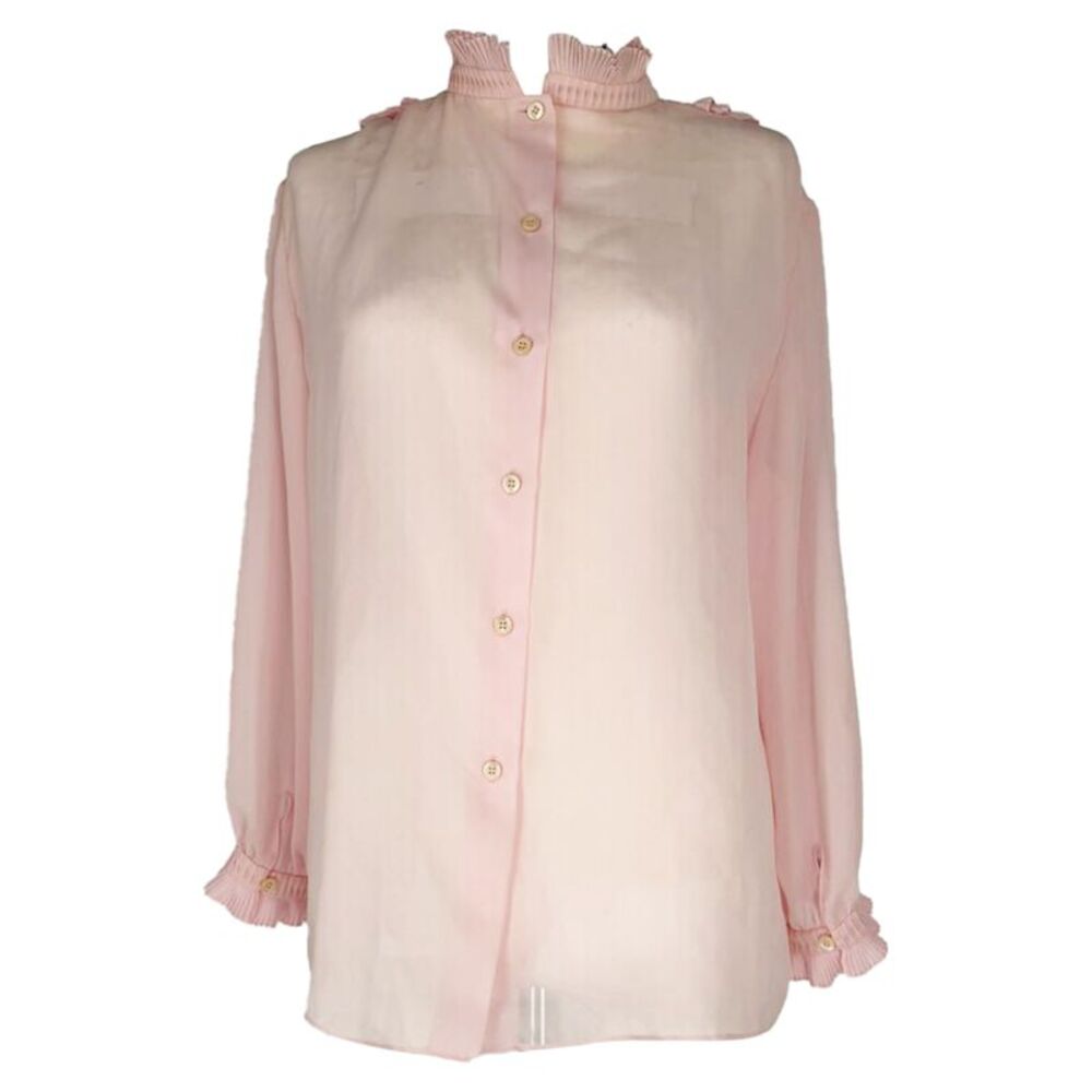 Prada Ruffled Button-Down Blouse in Pink Silk